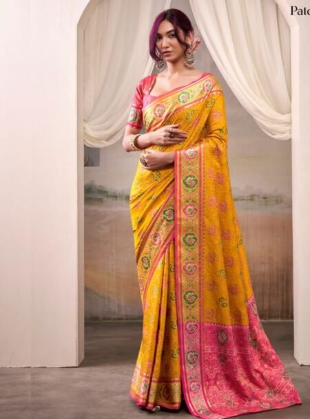 Yellow Patola Silk Saree With Blouse Piece