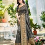 Grey Assam Silk Saree With Blouse Piece