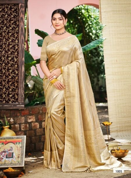 Beige Kanjivaram Silk Saree With Blouse Piece