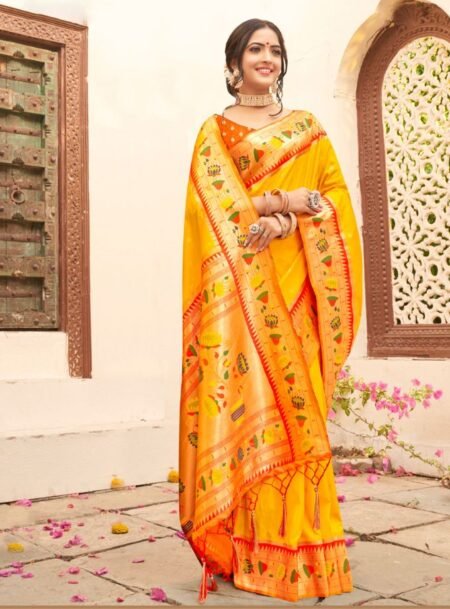 Yellow Paithani Saree With Blouse Piece