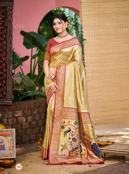 Golden Kanjivaram Silk Saree With Blouse Piece