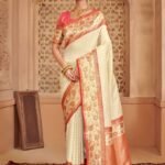 Off White Banarasi Silk Saree With Blouse Piece