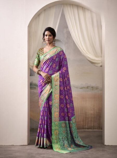 Purple Patola Silk Saree With Blouse Piece