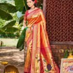 Light Orange Kanjivaram Silk Saree With Blouse Piece