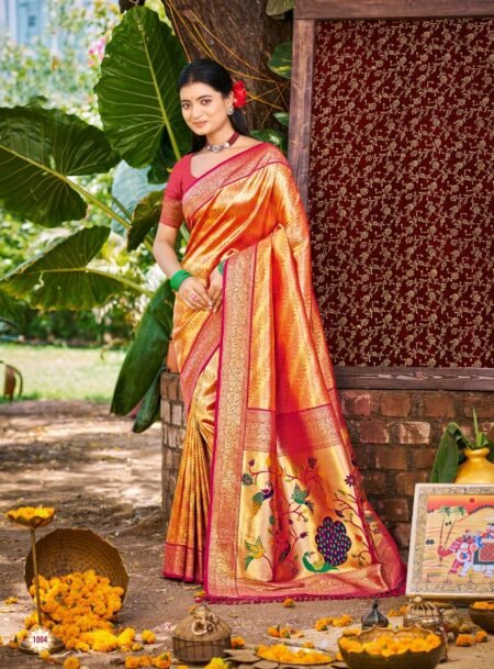 Light Orange Kanjivaram Silk Saree With Blouse Piece