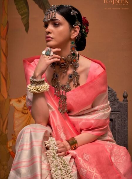 Pink Party Wear Handloom Weaving Silk Saree With Blouse Piece