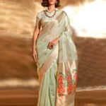 Green Paithani  Zari Tissue Saree With Blouse Piece