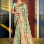 Sea Green Banarasi Silk Saree With Blouse Piece