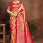 Strawberry Red Kanjivaram Silk Saree With Blouse Piece