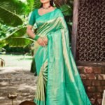 Sea Green Kanjivaram Silk Saree With Blouse Piece