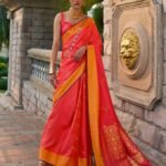 Orange Handloom Weaving Satin Silk Saree With Blouse Piece
