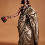 Grey & Brown Handwovan Kanjivaram Silk Saree With Blouse Piece