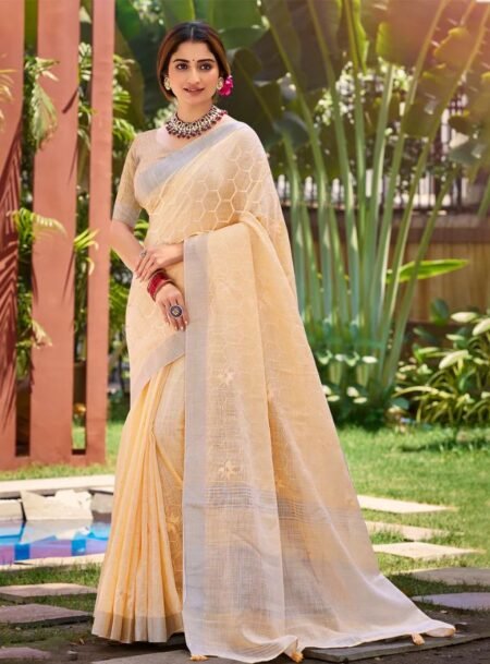 Mellow Yellow Linen Cotton Saree With Blouse Piece