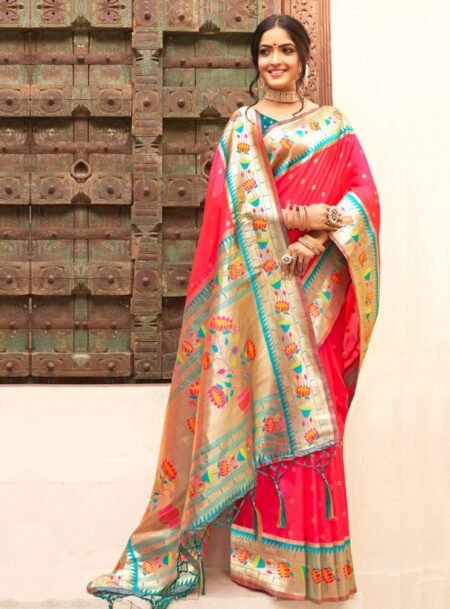 Red Paithani Saree With Blouse Piece