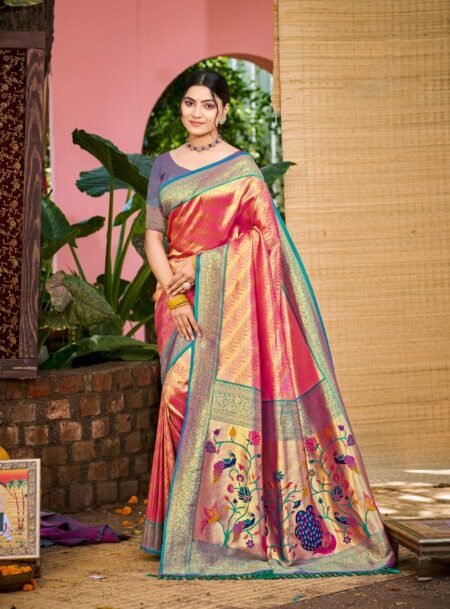 Multi Color Kanjivaram Silk Saree With Blouse Piece