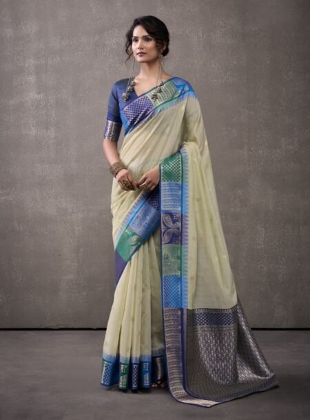 Blue Patola Silk Saree With Blouse Piece
