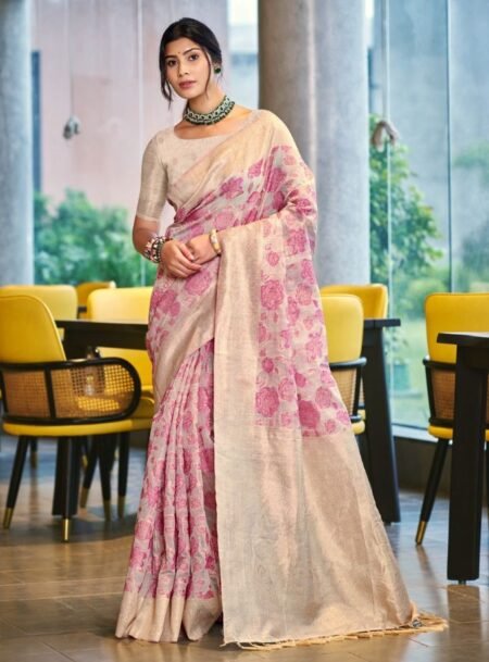 Pink Cotton Silk Rich Zari Pallu Saree With Blouse Piece