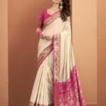 Cream Patola Silk Saree With Blouse Piece