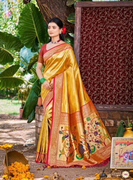 Mustard Yellow Kanjivaram Silk Saree With Blouse Piece