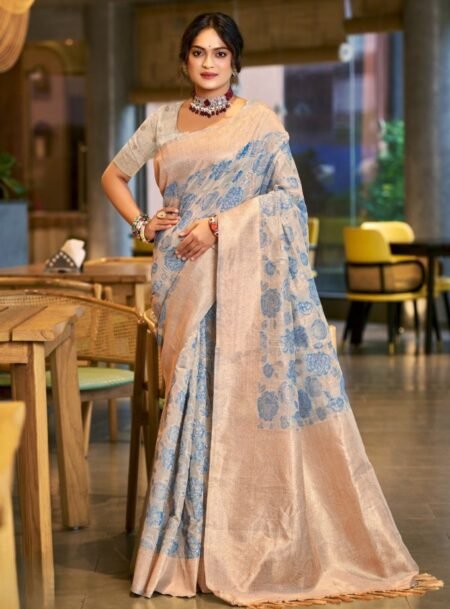 Blue Cotton Silk Rich Zari Pallu Saree With Blouse Piece