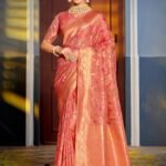Peach Banarasi Silk Saree With Blouse Piece