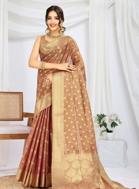 Rusty Red Pure Tissue Silk Banarasi Saree With Blouse Piece