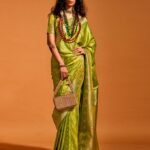 Green Satin Banarasi Silk Saree With Blouse Piece