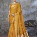 Yellow Zari Tissue Handloom Weaving Silk Saree With Blouse Piece