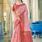 Light Pink Linen Cotton Saree With Blouse Piece