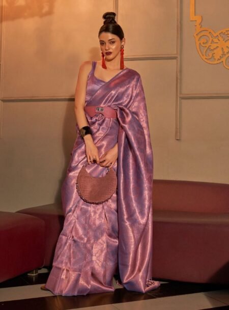 Violet Two - Tone  Handloom Weaving Kanjivaram Silk Saree With Blouse Piece