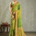 Green Georgette Double Shaded Waitless Saree With Blouse Piece