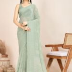 Green Georgette Waitless Saree With Blouse Piece