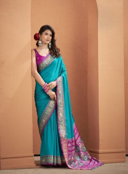 Blue Patola Silk Saree With Blouse Piece