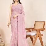 Peach Georgette Waitless Saree With Blouse Piece