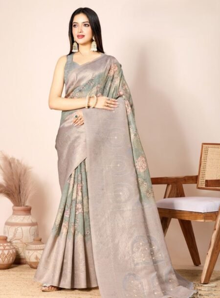 Multi Colours Cotton Silk Rich Pallu Banarasi Saree With Blouse Piece