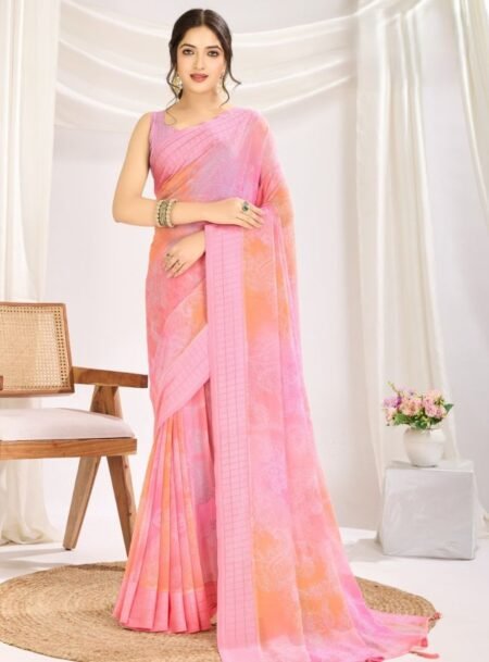 Light Pink Waitless Saree With Blouse Piece
