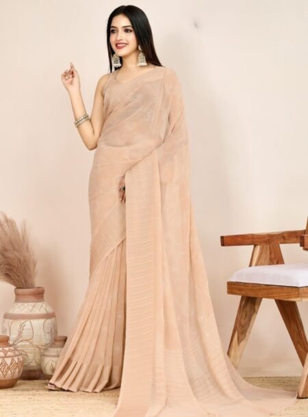 Tan Georgette Waitless Saree With Blouse Piece