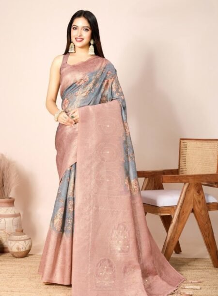 Multi Colours Cotton Silk Rich Pallu Banarasi Saree With Blouse Piece