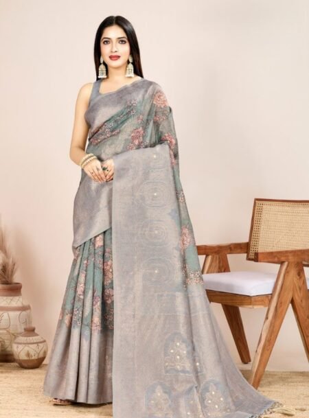 Multi Colours Cotton Silk Rich Pallu Banarasi Saree With Blouse Piece