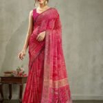 Red Georgette Double Shaded Waitless Saree With Blouse Piece