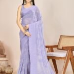 Light Violet Georgette Waitless Saree With Blouse Piece