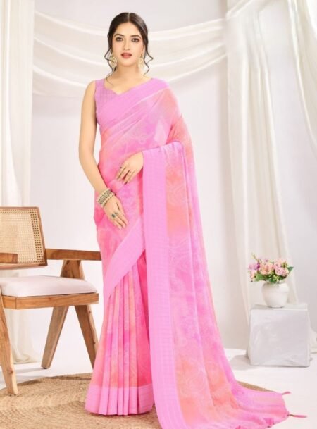 Pink Waitless Saree With Blouse Piece