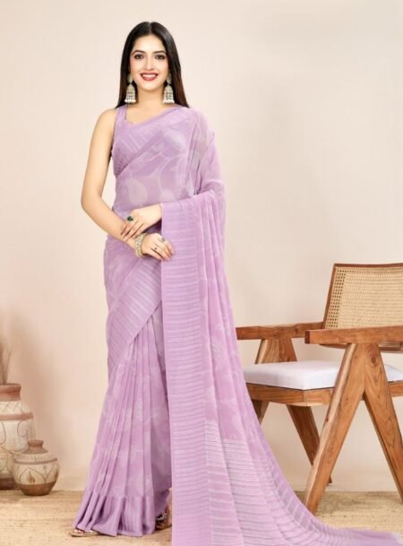 Purple Georgette Waitless Saree With Blouse Piece