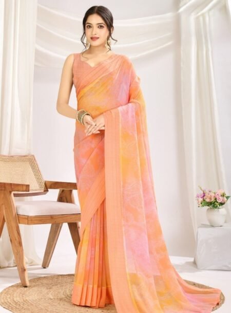 Orange Waitless Saree With Blouse Piece