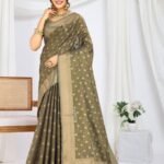 Grey Pure Tissue Silk Banarasi Saree With Blouse Piece