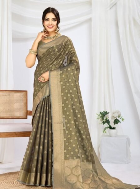 Grey Pure Tissue Silk Banarasi Saree With Blouse Piece