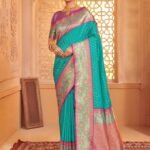 Sea Green Banarasi Silk Saree With Blouse Piece