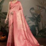 Onion Pink Hand Aari Work Silk Saree With Blouse Piece