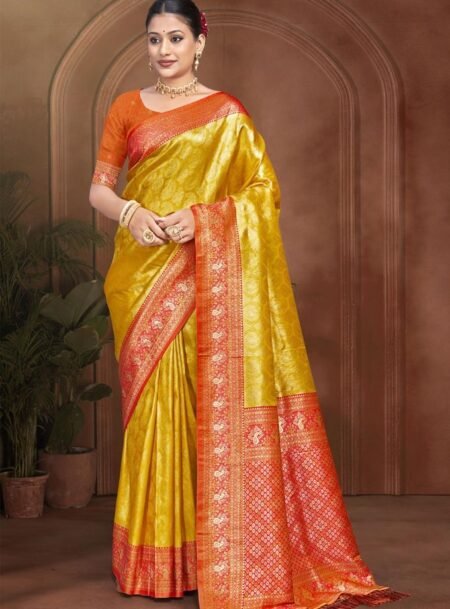 Yellow Kanjivaram Silk Saree With Blouse Piece