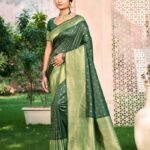 Dark Green Assam Silk Saree With Blouse Piece